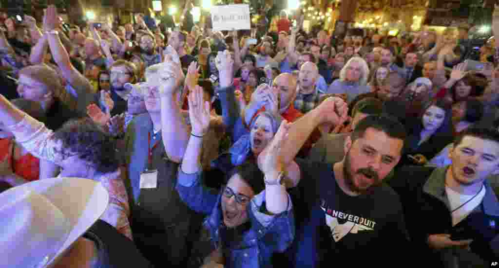 Supporters cheer at a Republican presidential candidate, Sen. Ted Cruz, R-Texas, election night watch party in Stafford, Texas, March 1, 2016.