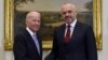 Vice President Joe Biden shakes hands with Albanian Prime Minister Edi Rama in the Roosevelt Room of the White House in Washington, April 14, 2016.