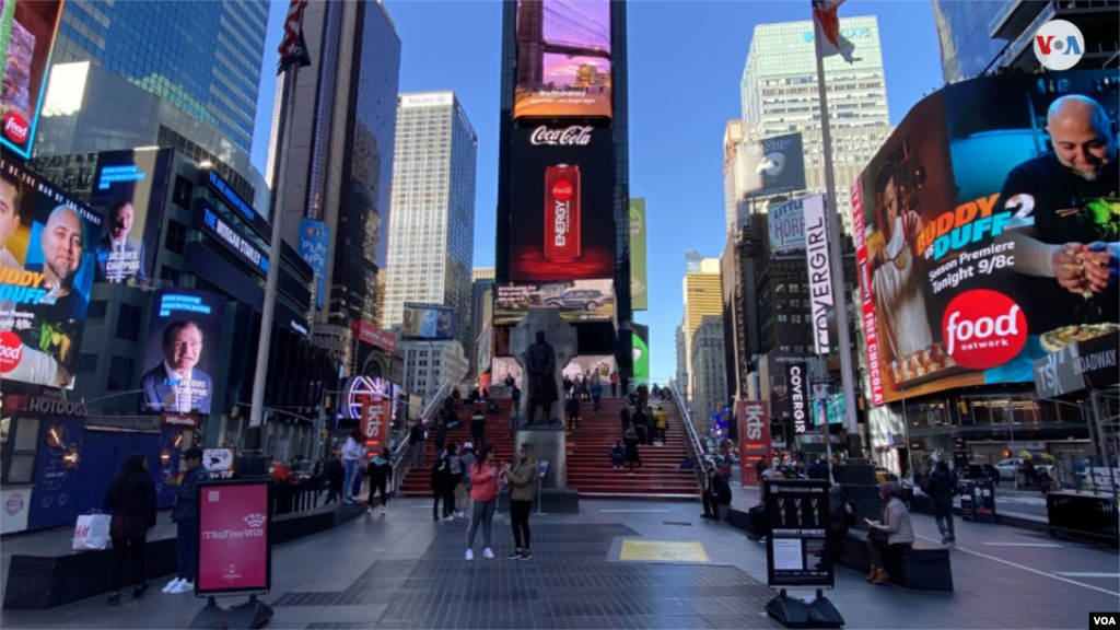 Times Square in New York with just a few people around due to the threat of coronavirus. (Photo: Ronen Suarc)