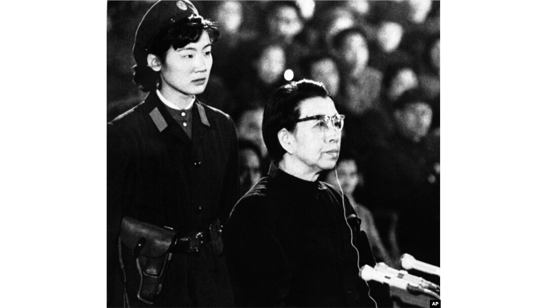 FILE - Jiang Qing, defiant widow of Chairman Mao Tse-tung, appears before session of the special tribunal of the Supreme People's Court in Peking on Friday, Dec. 5, 1980.