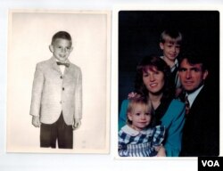 From left: William Tegard as a young child; daughter Rachel, wife Andrea, son Josh and William years before transitioning to Marsha. (Images courtesy of Tegard family)