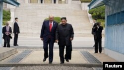 도널드 트럼프 미국 대통령과 김정은 북한 국무위원장이 지난 2019년 6월 판문점에서 만났다.