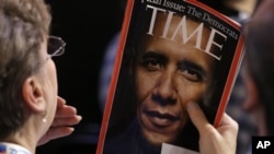 A 2008 issue of Time magazine features then-Senator Obama, Democratic National Convention, Denver, Aug. 25, 2008.