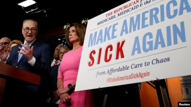 FILE - Senate Democratic Leader Chuck Schumer and House Democratic Leader Nancy Pelosi speak following a meeting with U.S.President Barack Obama on congressional Republicans' effort to repeal the Affordable Care Act on Capitol Hill in Washington, Jan. 4, 2017.