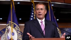 House Speaker John Boehner of Ohio speaks during a news conference on Capitol Hill in Washington, July 29, 2015.