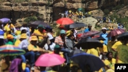 Supporters of Lesotho's All Basotho Convention (ABC) attend a campaign rally on February 22, 2015, in Maseru.