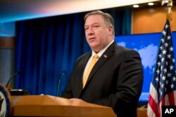 Secretary of State Mike Pompeo speaks at a news conference at the State Department in Washington, Feb. 1, 2019.