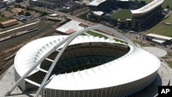 Aerial view shows the Moses-Mabhida stadium in Durban, South Africa, ahead of the 2010 Football World Cup, 15 Feb 2010