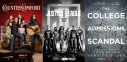 Kombinasi foto promosi serial Netflix yang akan ditayangkan pekan ini. Dari kiri: "Country Comfort" , "Liga Keadilan Zack Snyder" dan "Operation Varsity Blues". (Netflix / HBO Max / Netflix via AP)