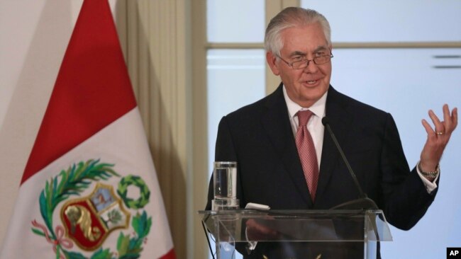 El secretario de Estado, Rex Tillerson, en su visita a Perú