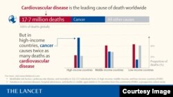 Lancet graphic: Cancer deaths around the world in high-, middle- and low-income countries