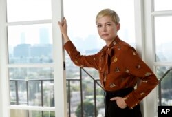 This Sept. 27, 2018, photo shows Michelle Williams, a cast member in the film "Venom," at the Four Seasons Hotel in Los Angeles.