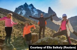 Nodumo Ncomanzi, Mariam Staford, Maah Koudia Keita and Jane Waithera pose for a photograph on Mount Kenya, May, 2018.