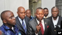 Congo opposition leaders seen here talking to the media in the capital, Kinshasa (file photo)