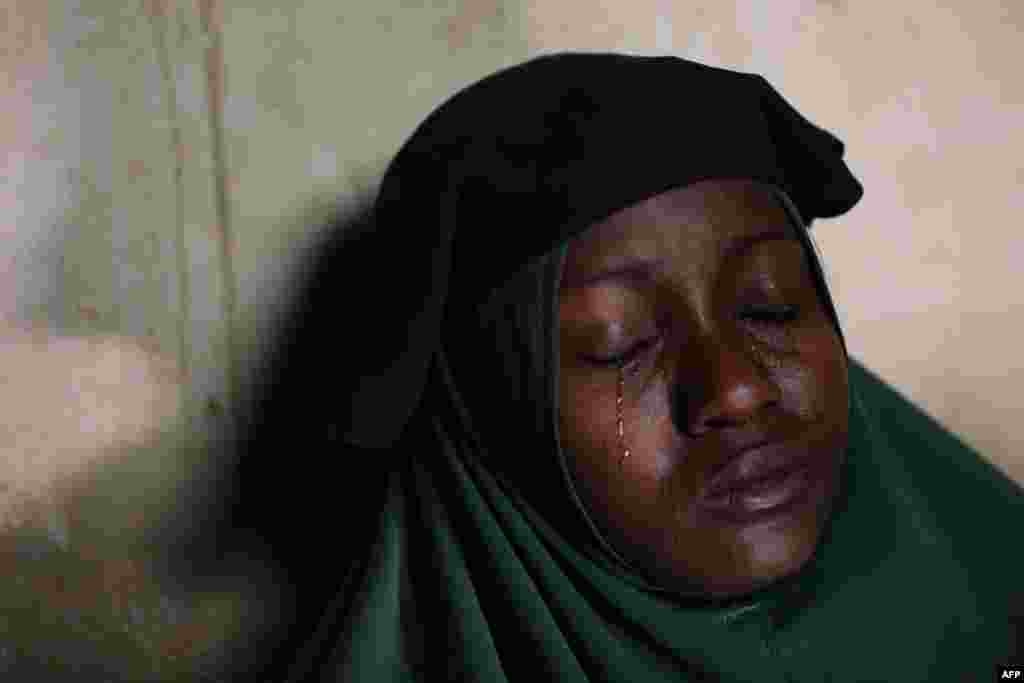 Humaira Mustapha, whose two daughters were kidnapped by gunmen at the Government Girls Secondary School, cries at her home in Zamfara State, northwest of Nigeria, Feb. 27, 2021.&nbsp;More than 300 schoolgirls were snatched from dormitories by gunmen in the middle of the night.