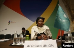 Nkosazana Dlamini-Zuma, chairperson of the African Union Commission, attends the Valletta Summit on Migration in Valletta, Malta, Nov. 12, 2015.