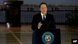 Presiden Panama Juan Carlos Varela menyampaikan pidato kenegaraan di Panama City (6/4). 