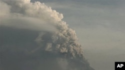 Mount Merapi spews volcanic ash into the air as seen from Cangkringan, Indonesia, 8 Nov. 2010.