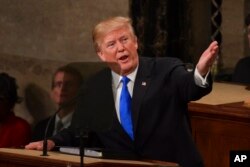 President Donald Trump delivers his State of the Union address to a joint session of Congress on Capitol Hill in Washington, Jan. 30, 2018.