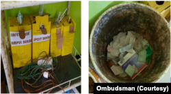 Contoh wadah limbah medis di salah satu fasilitas kesehatan di Sulawesi Barat. (Foto: Courtesy/Ombudsman)