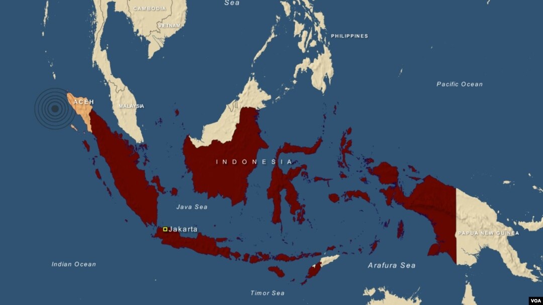 Lokasi terjadinya gempa bumi di Sumatera.