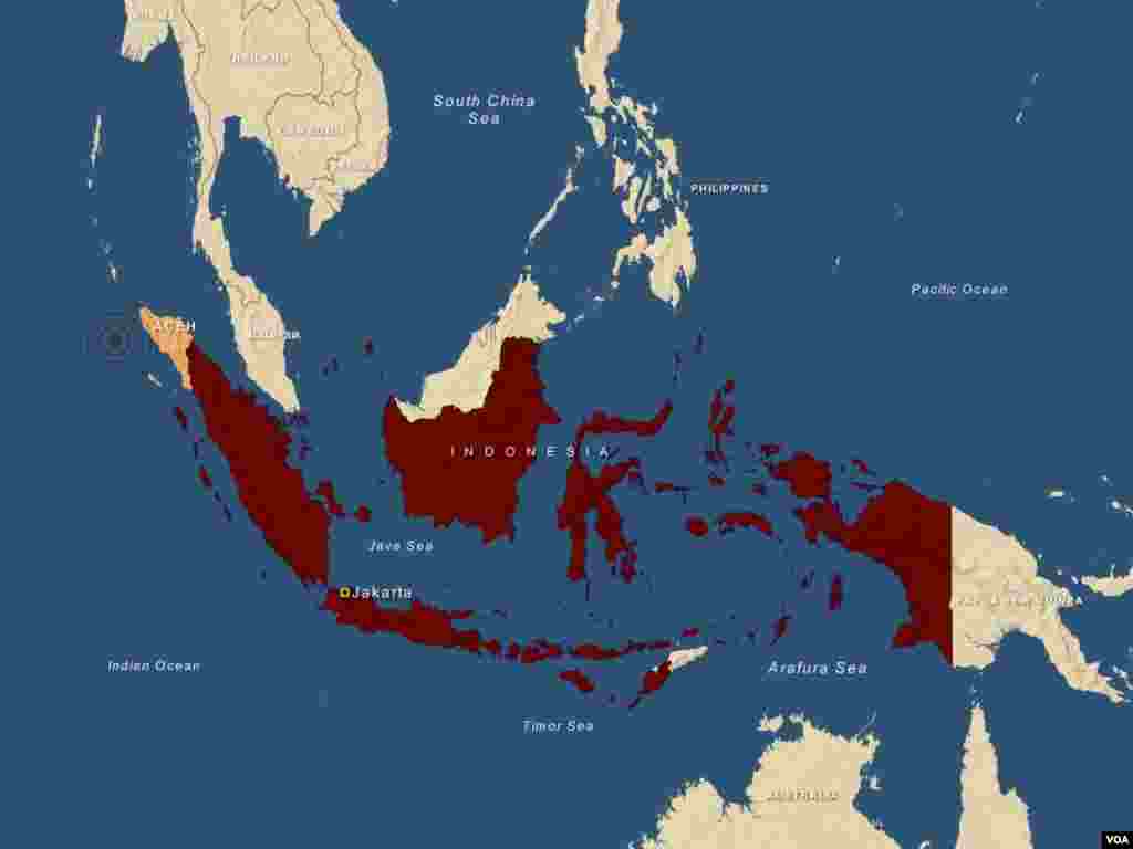 Peta lokasi terjadinya gempa di Sumatera.