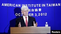 Christopher Marut, Director of the American Institute in Taiwan (AIT), the de facto U.S. embassy in Taiwan, answers a question during a news conference in Taipei, October 3, 2012. 