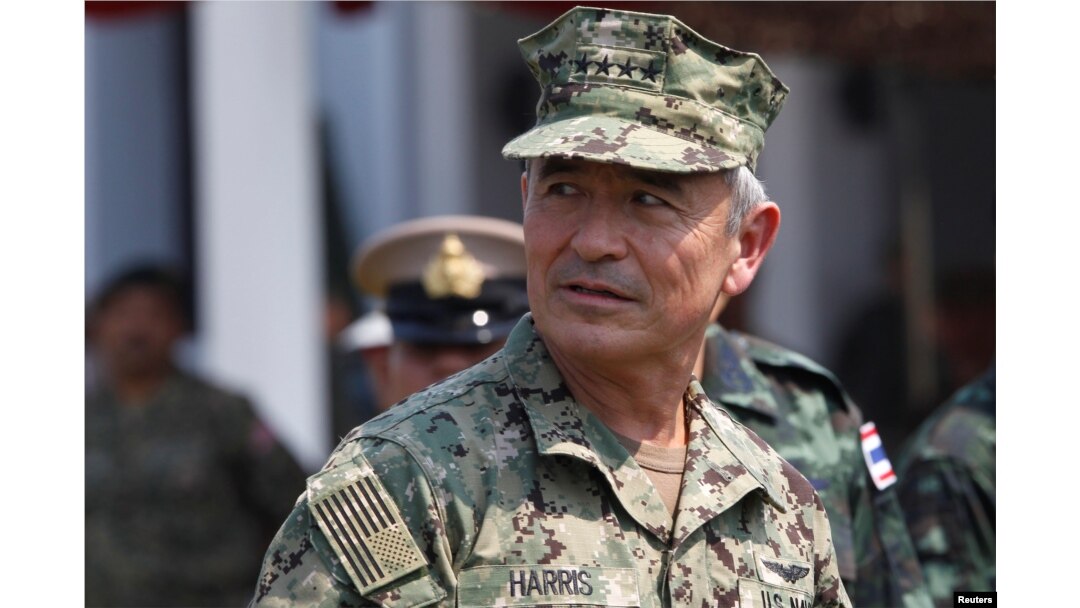 FILE - U.S. Admiral Harry Harris, commander of the Pacific Command attends the opening ceremony of the Asia-Pacific multilateral military exercise known as Cobra Gold, at Sattahip Royal Thai Marine Corps Base in Chonburi, Thailand, Feb. 14, 2017.