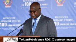 Président Félix Tshisekedi azali kosakola linaka ya ye mikolo nkama, na Echangeur ya Limete, Kinshasa, RDC, 2 mars 2019. (Twitter/Présidence RDC)