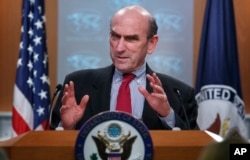 FILE - Special Representative for Venezuela Elliott Abrams speaks at the State Department in Washington, March 15, 2019.