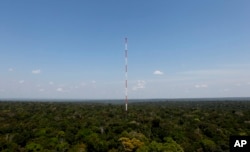 The Amazon Tall Tower Observatory stands in Sebastiao do Uatuma located in the Amazon rain forest in Brazil's Amazonas state, Aug. 22, 2015. The tower, built by Brazilian and German governments, collects data on greenhouse gases.