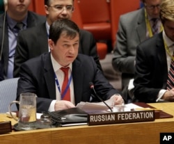 Russian Deputy Ambassador to the United Nations Dmitry Polyanskiy speaks during a U.N. Security Council meeting at United Nations headquarters, Nov. 26, 2018.
