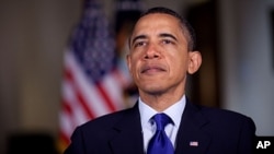 US President Barack Obama tapes the weekly address, May 13, 2011