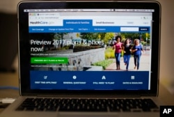 FILE - The HealthCare.gov 2017 ("Obamacare") home page is seen on a laptop screen. Presisent Obama has said that Obama said on Tuesday that if anyone creates a plan that is "demonstrably better" and covers as many people as the existing plan at a lower cost, then he will publicly support it.