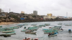 A general view of the fishing boats anchored at the Xamarweyne beach in Mogadishu, Somalia. Oct. 12, 2021.