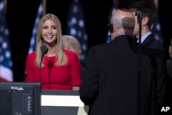 Ivanka Trump, daughter of Republican presidential candidate Donald Trump, talks with production crew during a walk through in preparation for her speech at the Republican National Convention in Cleveland, July 21, 2016.