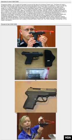 L'annonce, disponible sur www.gunbroker.com, indique clairement que ceci est l'arme qui a tué Trayvon Martin.