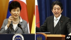 ປະທານາທິບໍດີ ເກົາຫລີໃຕ້ ທ່ານນາງ Park Geun-hye (ຊ້າຍ) ແລະ ນາຍົກລັດຖະມົນຕີ ຍີ່ປຸ່ນ ທ່ານ Shinzo Abe ຈະເຂົ້າຮ່ວມ ກອງປະຊຸມສຸດຍອດ ໃນເກົາຫລີໃຕ້.