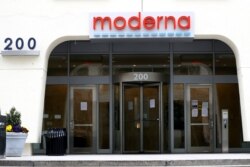 (FILES) In this file photo a view of Moderna headquarters is seen on May 8, 2020 in Cambridge, Massachusetts.