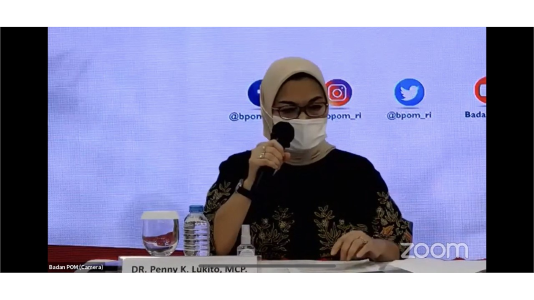 Kepala Badan Pengawas Obat dan Makanan (BPOM) RI, Penny Lukito saat melakukan konferensi pers terkait dengan vaksin COVID-19, Kamis 19 November 2020. (Foto:VOA)