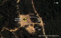 This image by Planet Labs taken on Feb. 5, 2021 shows illegal logging activities in Prey Lang, Cambodia.