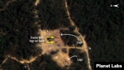 Kegiatan penebangan liar di Hutan Prey Lang, Kamboja, 5 Februari 2021. (Foto: Courtesy/Planet Labs)