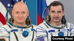 Phi hành gia Mỹ Scott Kelly và phi công vũ trụ Nga Mikhail Kornienko.