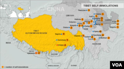 Map of self-immolations in Tibet, or near Tibet