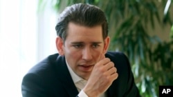FILE - Austrian Foreign Minister Sebastian Kurz, pictured during an AP interview, March 17, 2017, says it's "high time for a focus on pragmatic and practical steps for confidence-building as well as a resumption of substantive negotiations" on Nagorno-Karabakh. 