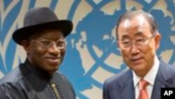 Shugaba Goodluck Jonathan hadu da sakataren Majalisar Dinkin Duniya Bank Ki-moon alokacin babban taron Majalisar Dinkin Duniya.