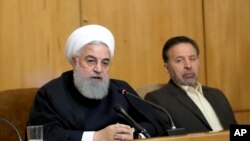 FILE - In this photo released by the official website of the office of the Iranian Presidency, President Hassan Rouhani speaks during a Cabinet meeting in Tehran, April 24, 2019.