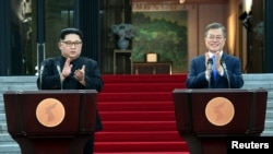 南北韓領導人在峰會後舉行聯合記者會。