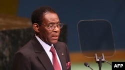 Teodoro Obiang Nguema Mbasogo, président de la Guinée équatoriale, lors du Sommet de la paix Nelson Mandela, à New York, le 24 septembre 2018.