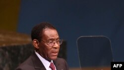 Teodoro Obiang Nguema Mbasogo, président de la Guinée équatoriale, prend la parole lors du Sommet de la paix Nelson Mandela, à New York, le 24 septembre 2018. (AFP)